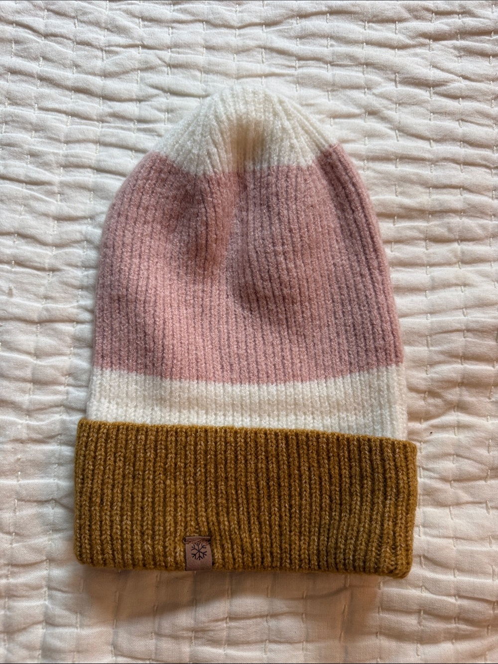 Women’s Colorblock Beanie Hat - Pink, White & Mustard